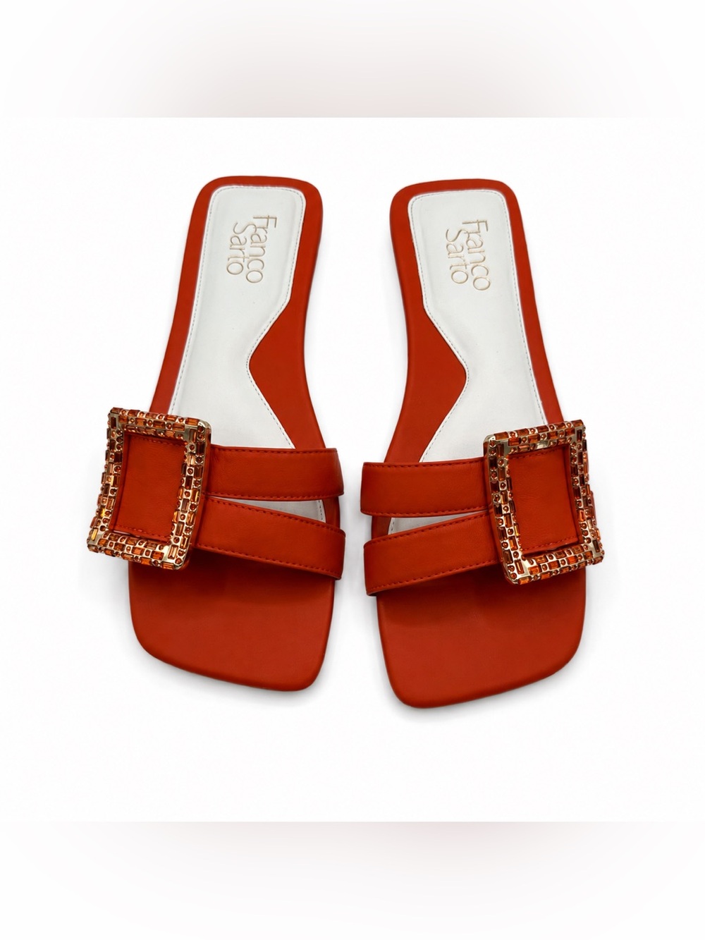 Franco Sarto Nalani Orange Embellished Slide Sandals Square Toe Flat Slip-On - Picture 4 of 17
